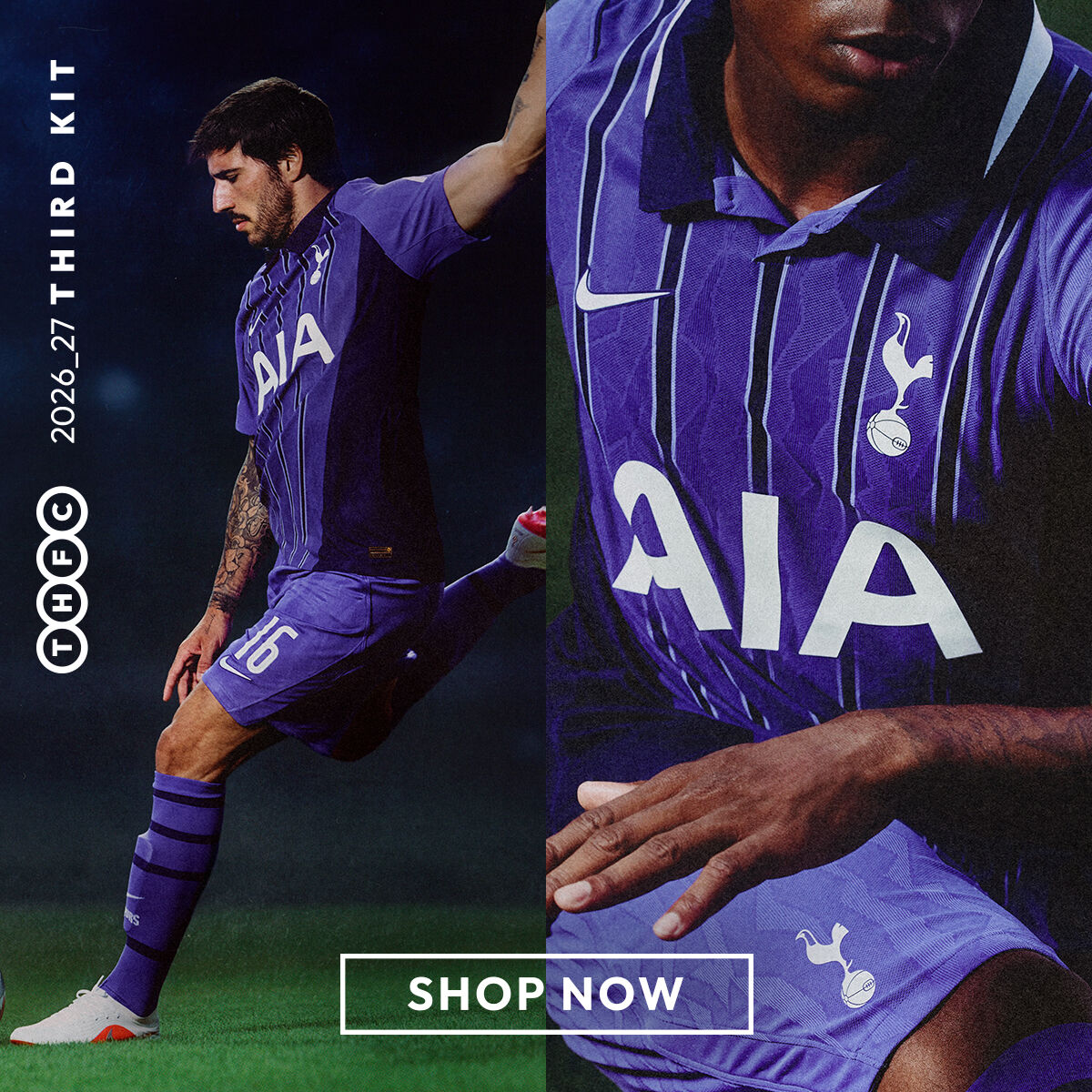 Tottenham Hotspur 2026/27 third kit featured on a promotional panel.