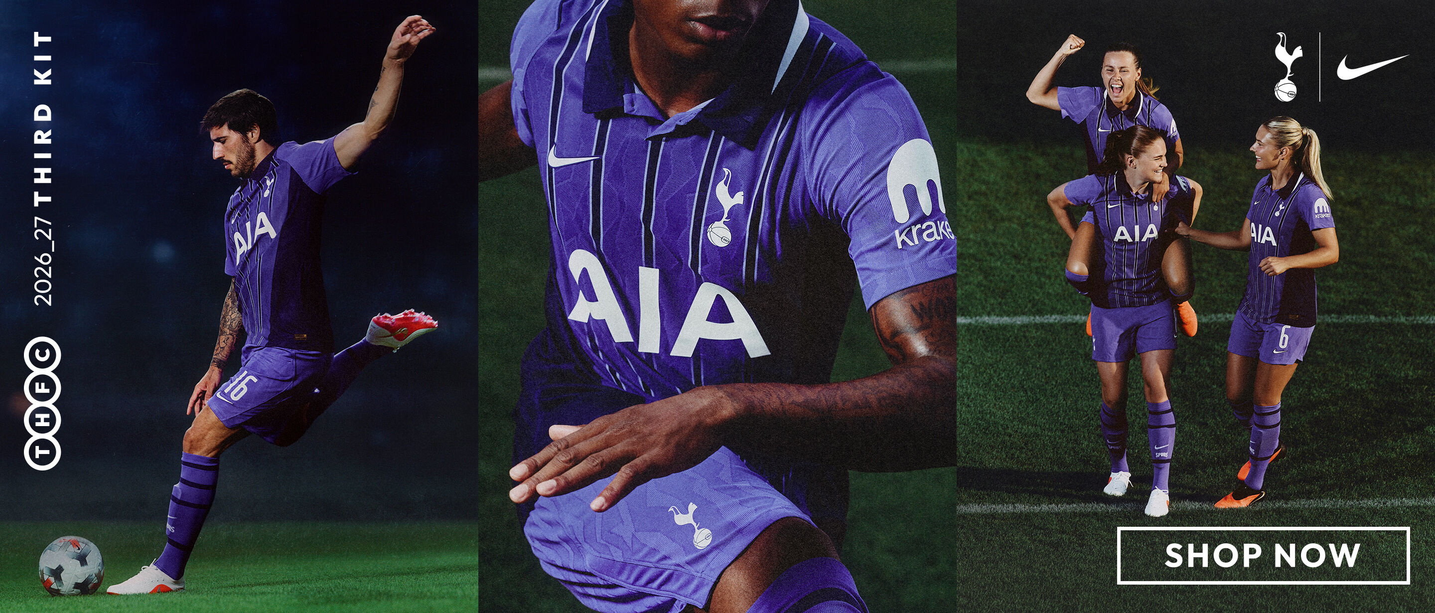 Tottenham Hotspur 2026/27 third kit featured on a promotional panel.