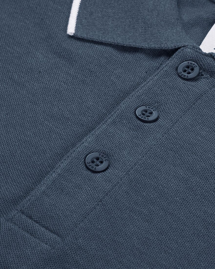 Spurs Mens Contrast Sleeve Cotton Pique Blue Polo