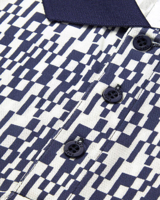 Spurs Mens White and Navy Geometric Polo