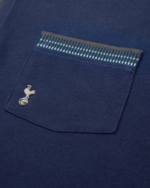 Spurs Mens Navy Contrast Zip Placket Polo