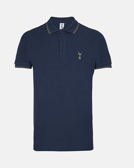 Spurs Mens Tipped Cotton Pique Navy Polo