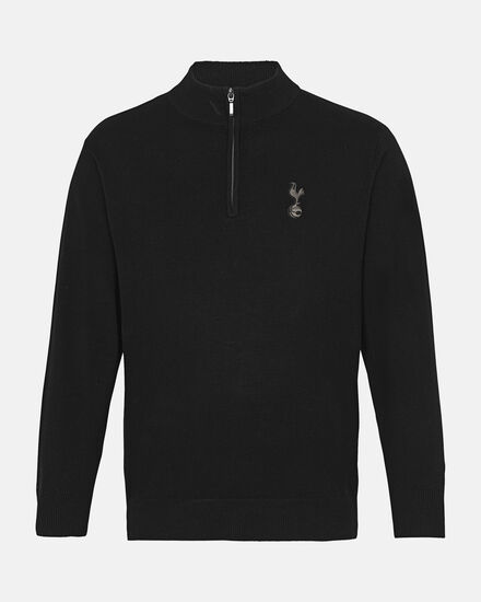 Spurs Mens 1/4 Zip Black Cotton Jumper