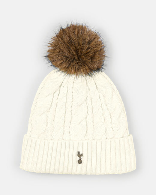 Spurs Womens Cream Pom Beanie