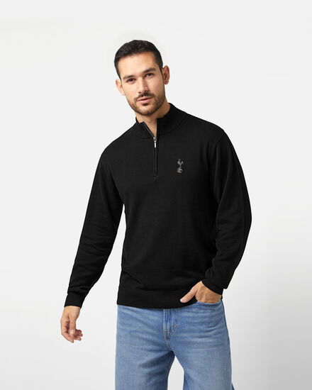 Spurs Mens 1/4 Zip Black Cotton Jumper