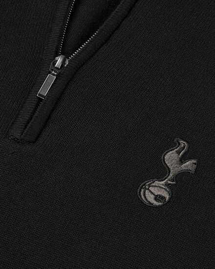 Spurs Mens 1/4 Zip Black Cotton Jumper