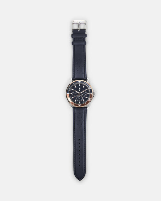 Spurs Mens Multifunction Navy Leather Strap Watch