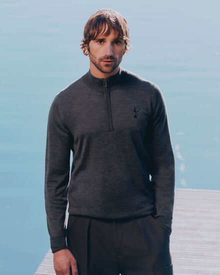 Spurs X John Smedley Mens Grey 1/4 Zip Jumper