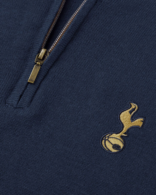 Spurs Mens 1/4 Zip Navy Cotton Jumper