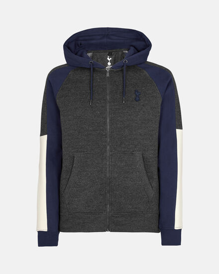 Spurs Mens Contrast Sleeve Zip Up Grey Hoodie