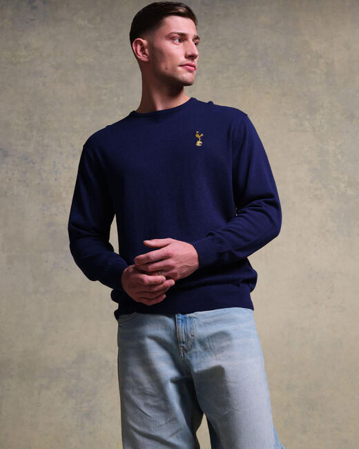 Spurs Mens Navy Crew Neck Cotton Jumper
