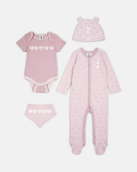 Spurs Baby Pink Heart Print 4 Piece Set