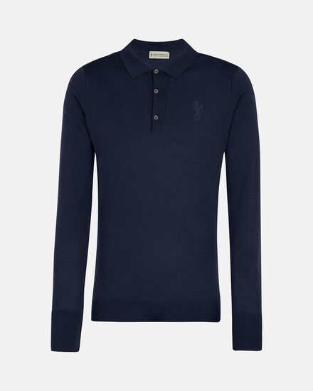 Spurs X John Smedley Mens Long Sleeved Navy Knitted Shirt