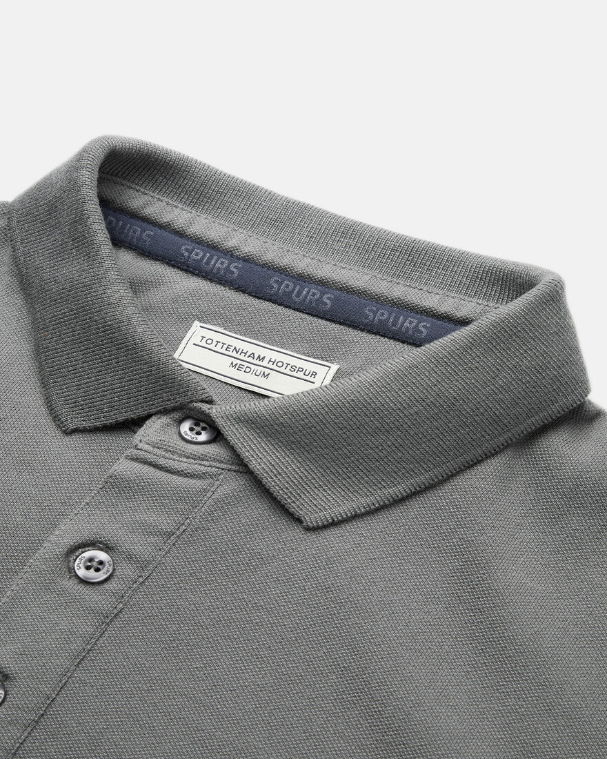 Spurs Mens Grey Cotton Pique Long Sleeve Polo