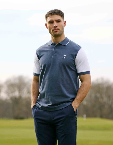 Spurs Mens Contrast Sleeve Cotton Pique Blue Polo