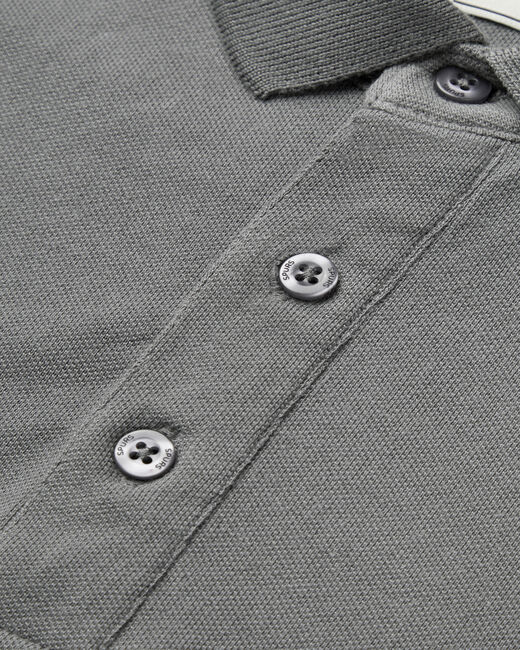 Spurs Mens Grey Cotton Pique Long Sleeve Polo