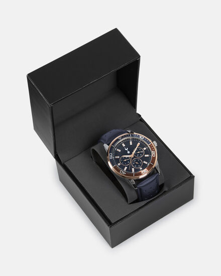 Spurs Mens Multifunction Navy Leather Strap Watch