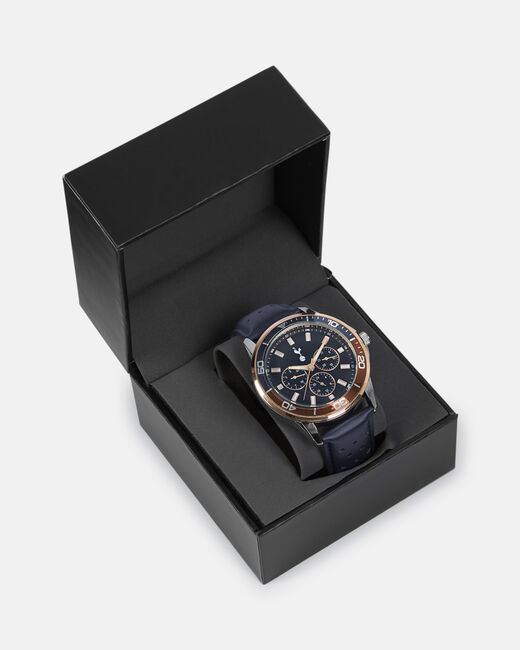 Spurs Mens Multifunction Navy Leather Strap Watch