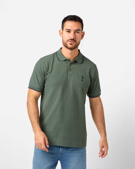 Spurs Mens Tipped Cotton Pique Green Polo