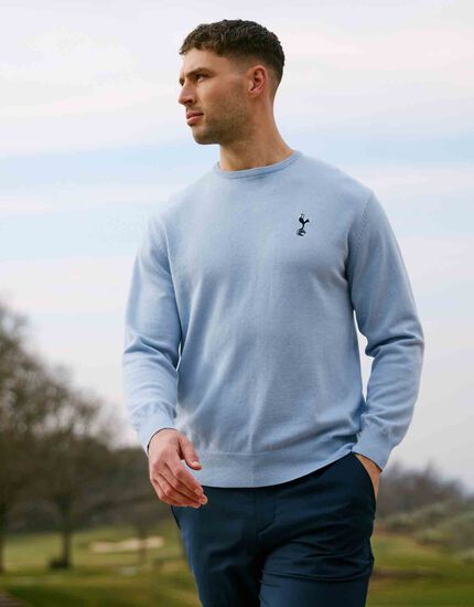 Spurs Mens Light Blue Crew Neck Cotton Jumper