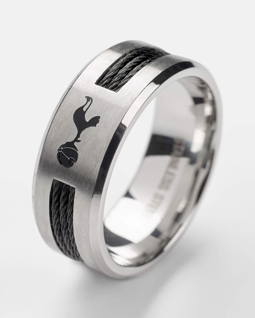 Spurs Crest Stripe Stainless Steel Ring
