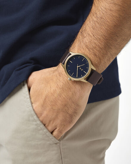 Spurs Mens Brown Leather and Gold Watch