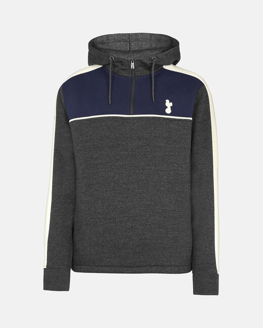Spurs Mens Colour Block 1/4 Zip Dark Grey Hoodie
