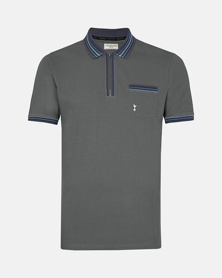 Spurs Mens Dark Grey Contrast Zip Placket Polo