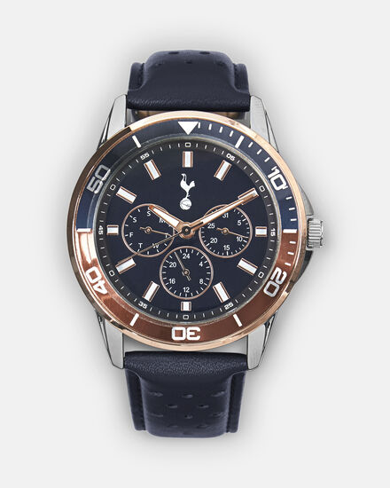 Spurs Mens Multifunction Navy Leather Strap Watch