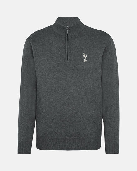 Spurs Mens Grey 1/4 Zip Cotton Jumper