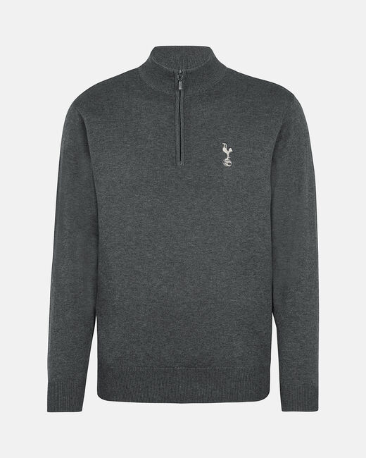 Spurs Mens Grey 1/4 Zip Cotton Jumper