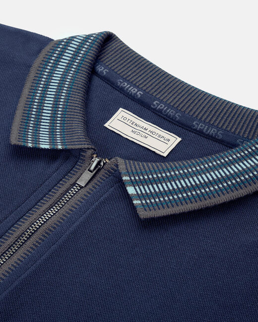 Spurs Mens Navy Contrast Zip Placket Polo
