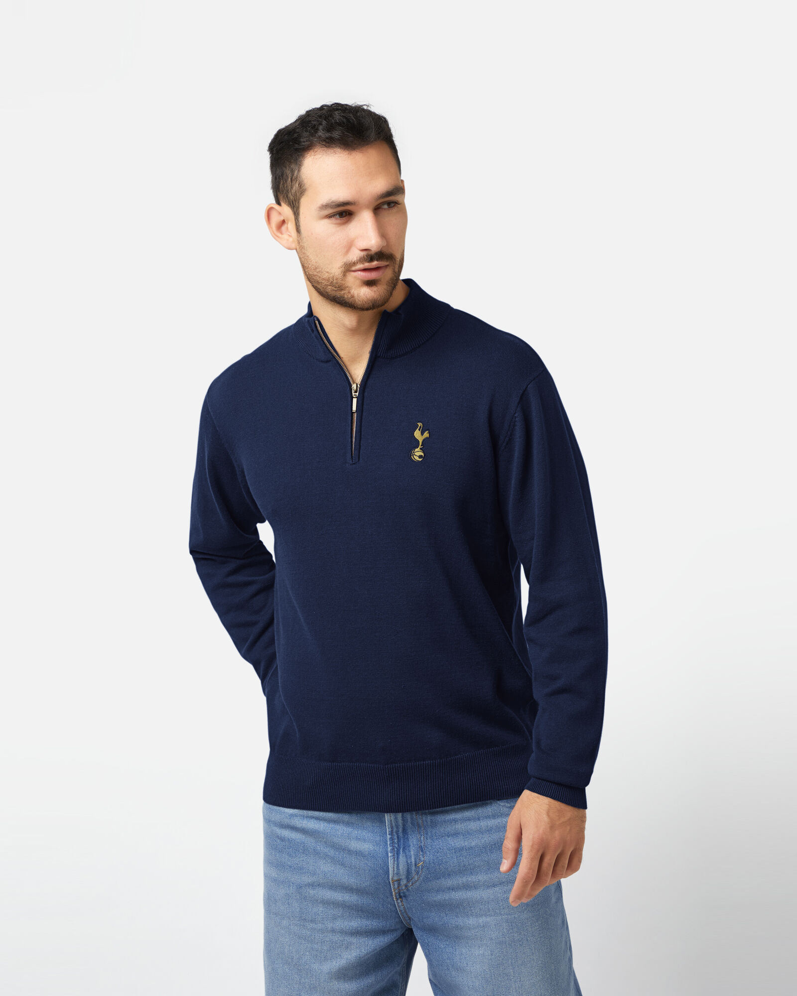 Spurs Mens 1/4 Zip Navy Cotton Jumper I Spurs