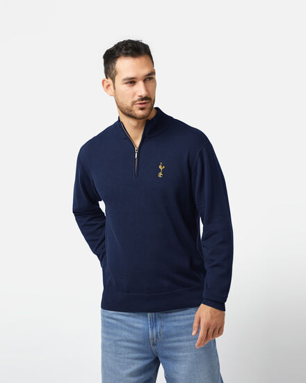 Spurs Mens 1/4 Zip Navy Cotton Jumper