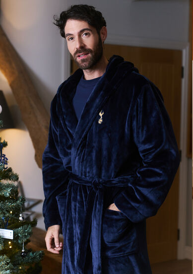 Spurs Mens Navy Fleece Dressing Gown Robe