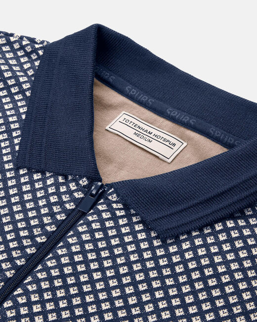 Spurs Mens Navy Yarn Dyed Jaquard Pattern Polo