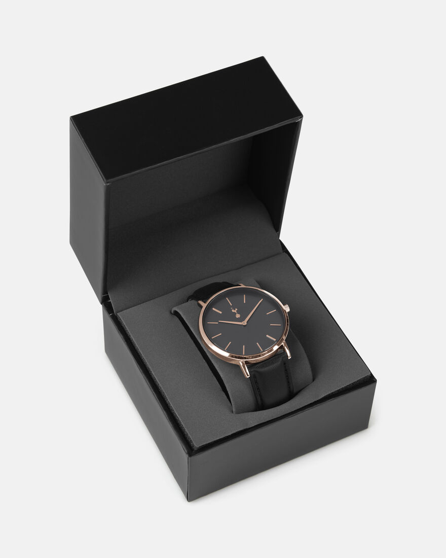 Spurs Womens Black & Rose Gold Watch