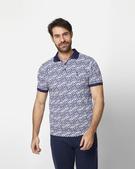 Spurs Mens White and Navy Geometric Polo