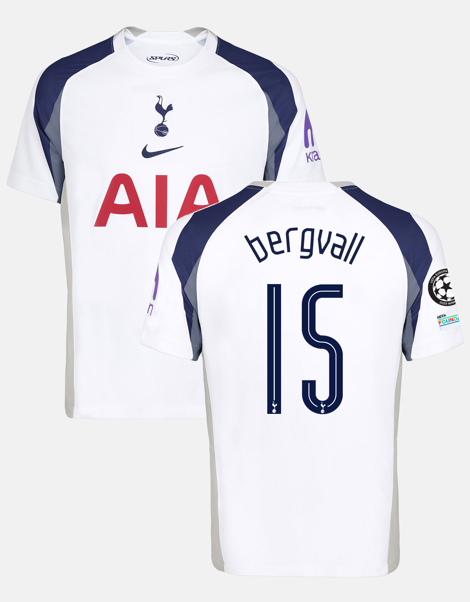 トッテナム・ホットスパー シャツ 15 BERGVALL Lucas Bergvall Mens Stadium Club Tottenham Hotspur Home Shirt 2025