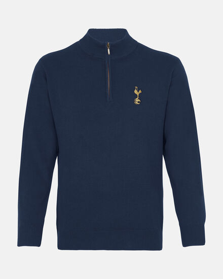 Spurs Mens 1/4 Zip Navy Cotton Jumper