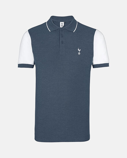 Spurs Mens Contrast Sleeve Cotton Pique Blue Polo